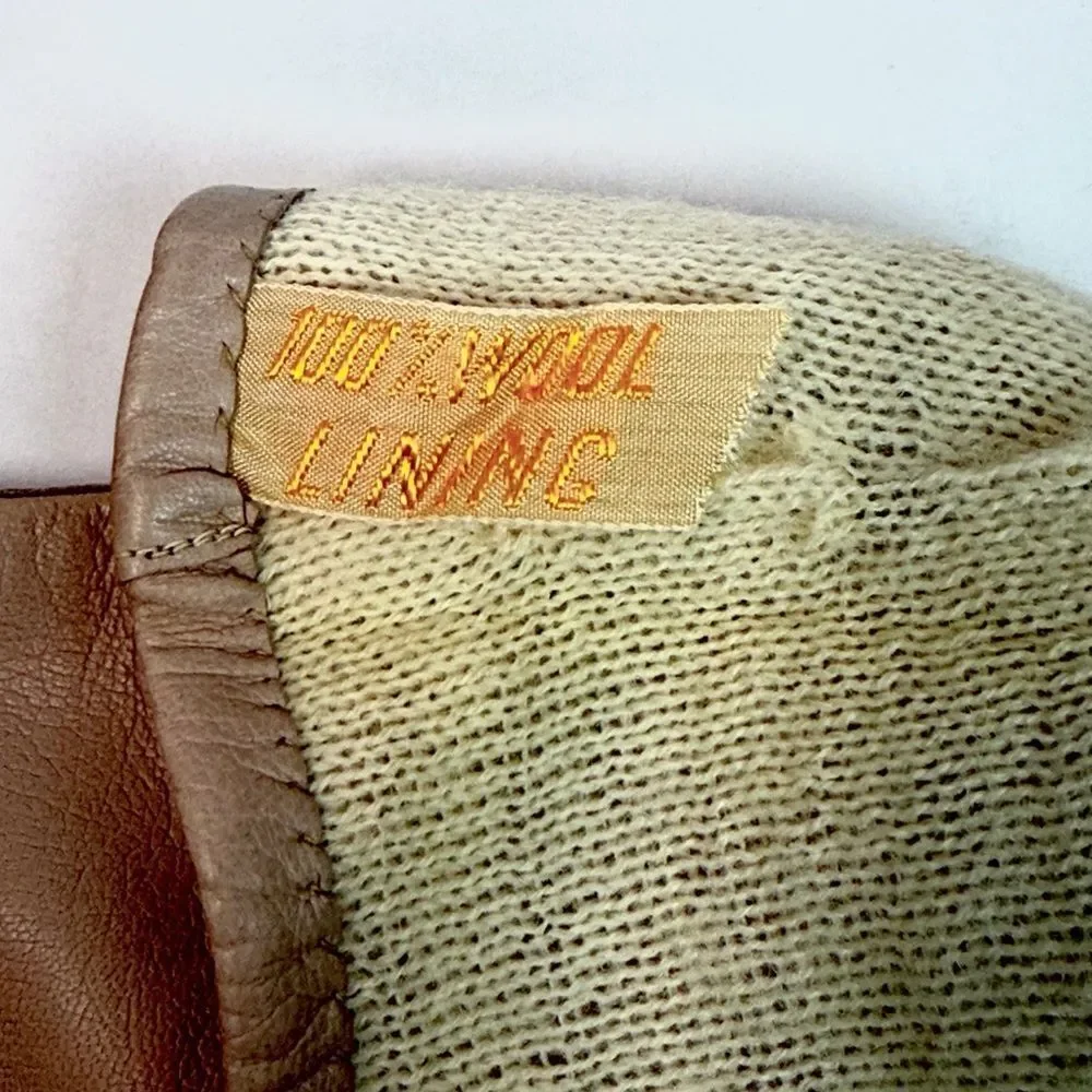 Bloomingdale's Long Leather Gloves Wool Lining Hazelnut Beige Vintage France 6,5